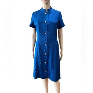Vintage handmade flight attendant style shift royal blue 60s dress-M